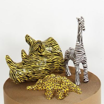 Pappmaché-Tiere mit Découpage-Technik