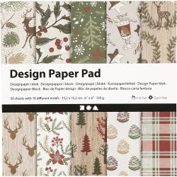 Designpapierblock, Blatt 15,2x15,2 cm, Weihnachten, 120 g, Beige, Rot, 50 Bl./ 1 Pck