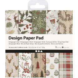 Designpapierblock, Blatt 15,2x15,2 cm, Weihnachten, 120 g, Beige, Rot, 50 Bl./ 1 Pck