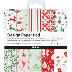 Designpapierblock, Blatt 15,2x15,2 cm, Weihnachten, 120 g, Grün, Rot, Weiß, 50 Bl./ 1 Pck